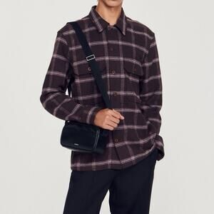 Sandro Check Overshirt Jacket Wool Blend Men Brown/Pink $385 XS Button Up Luxury